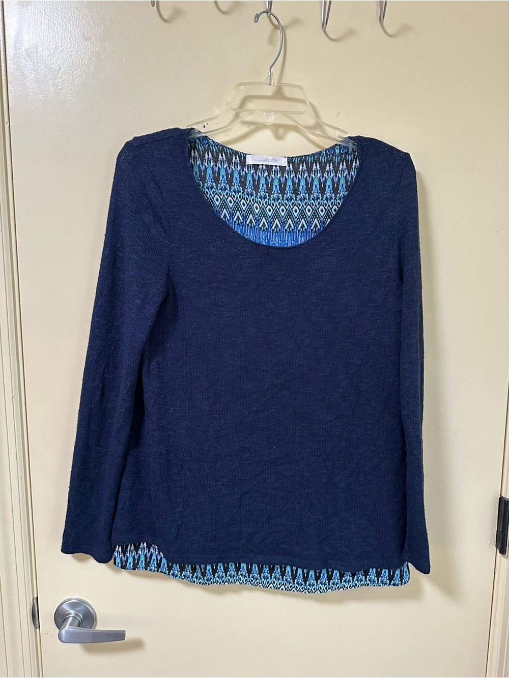 Navy Layered-Look Long Sleeve Top
